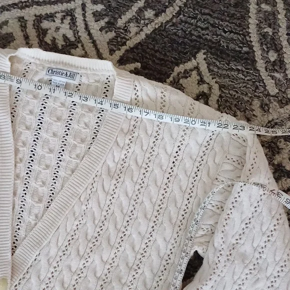 🔥🔥🔥Christie & Jill vintage cableknit V-neck cream cardigan M - Picture 12 of 14